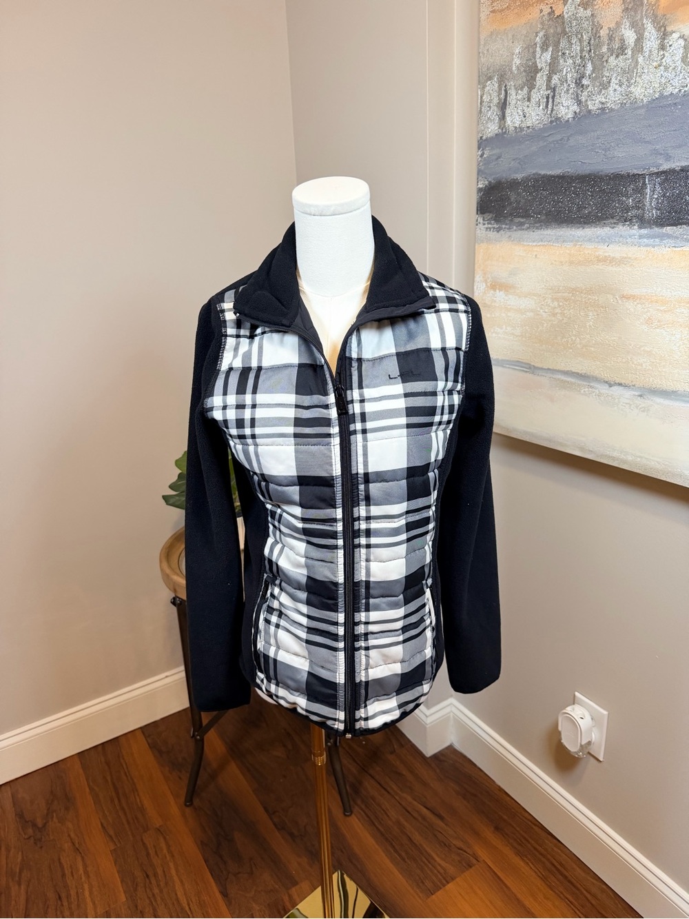 Lauren Ralph Lauren Black & White Plaid Puffer Jacket